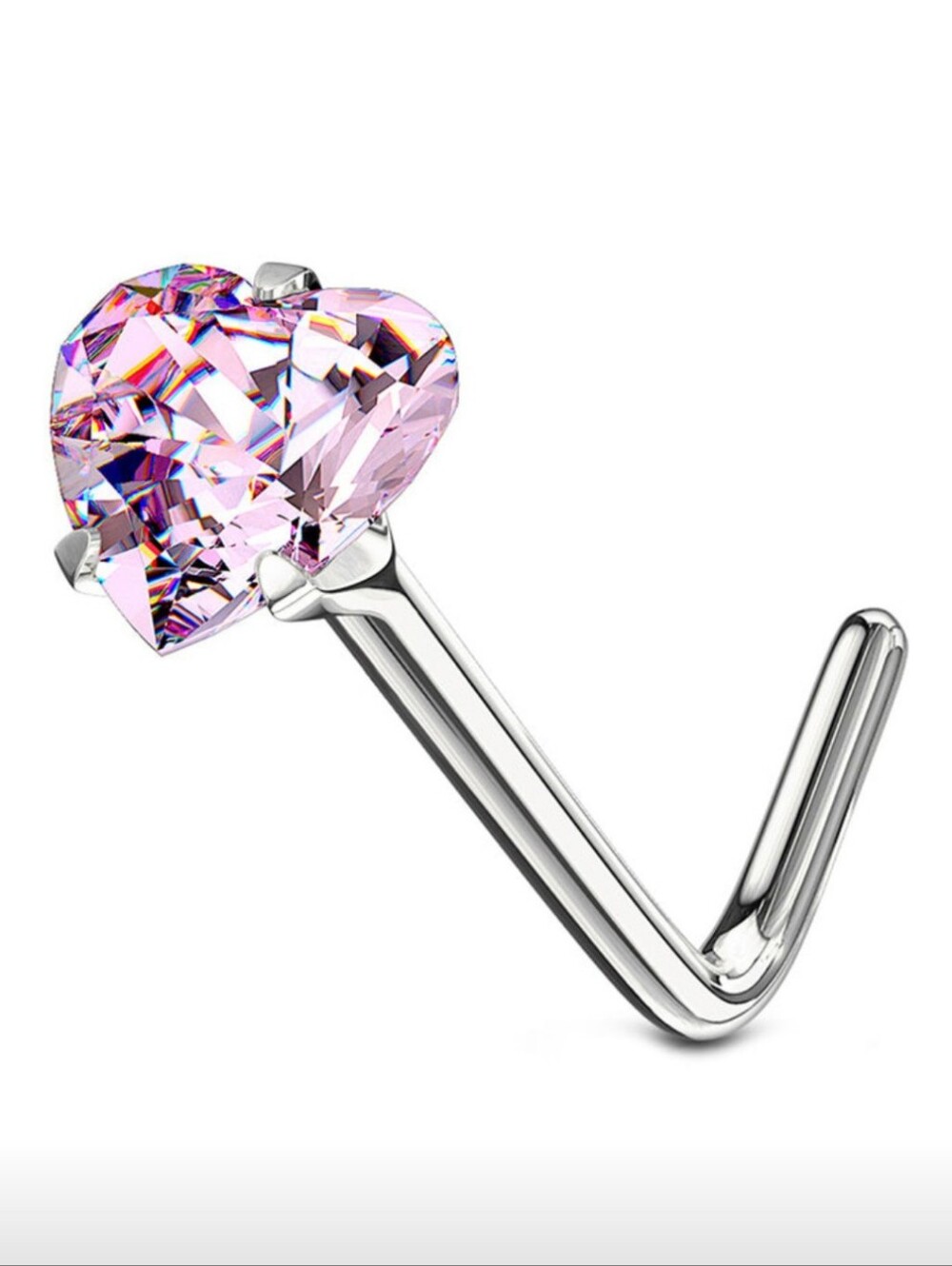 Pink Heart Crystal Nose Stud - Sparkling Pink Nose Screw